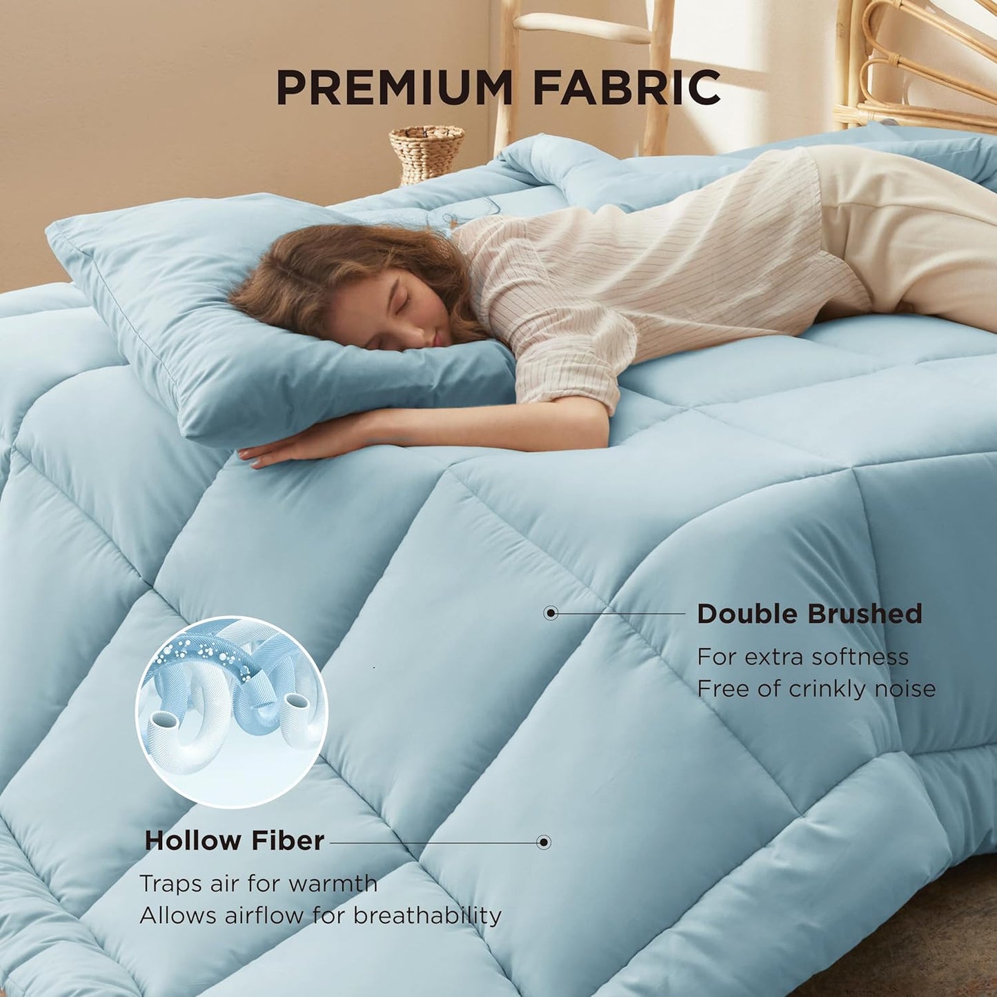 Bedsure Comforter Duvet Insert - Quilted Comforters Oversize Queen, All Season Duvet, GentleSoft Down Alternative Bedding, with 8 Tabs, Gifts for Women/Men, Light Spa Blue, Oversize Queen 98x98Inches