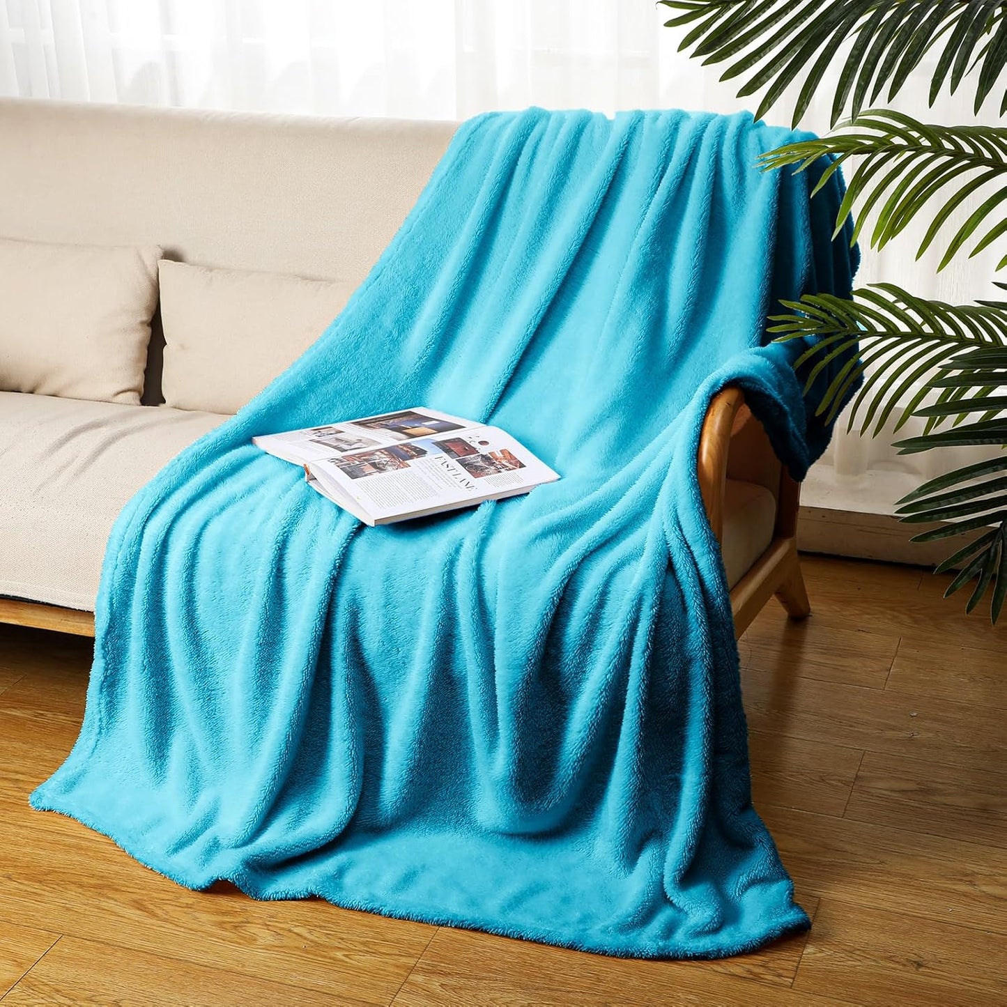 Tinideya 6 Pack Sherpa Fleece Throw Blankets Bulk 50"x 60" Soft Plush Wedding Throw Blankets for Couch Sofa Spa Sleepover Party Favor Supplies Travel Guest Room Home Decor (Blue)