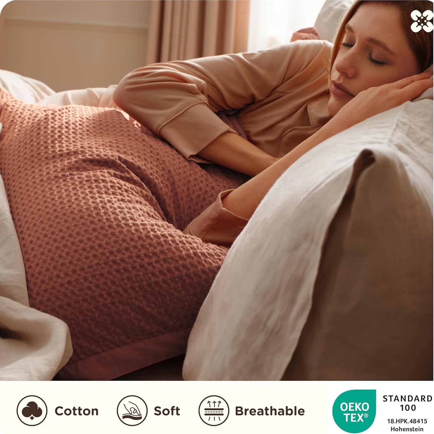 Bedsure Cotton Duvet Cover Queen - 100% Cotton Waffle Weave Burnt Orange Duvet Cover Queen Size, GentleSoft™ and Breathable Bedding Set for All Season, 3 Pieces, 90"x90"