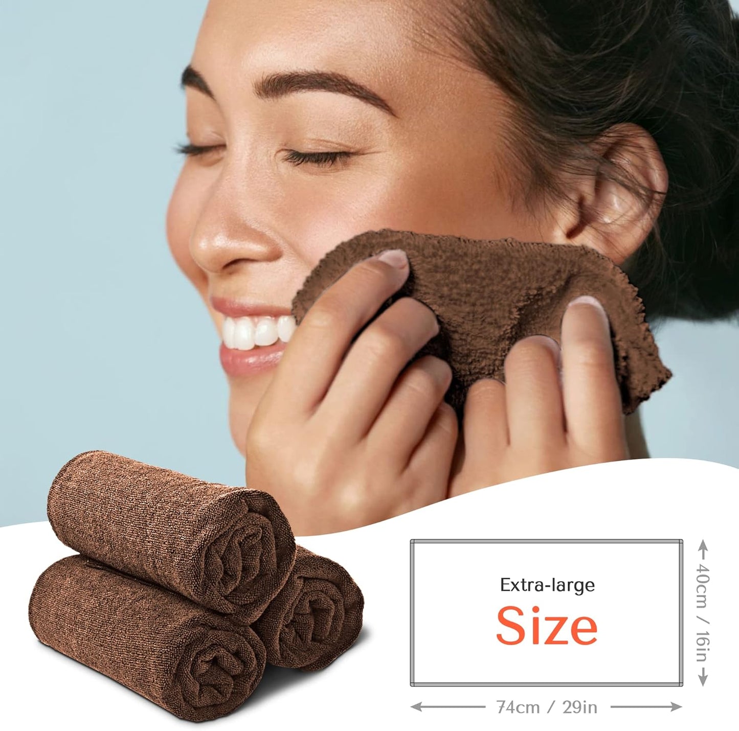 TASALON Microfiber Hair Towel for Salon - 10 Pack - 29 x 16 Inches, Quick Dry and Ultra-Soft Facial Towels with Soft Absorbant - Brown