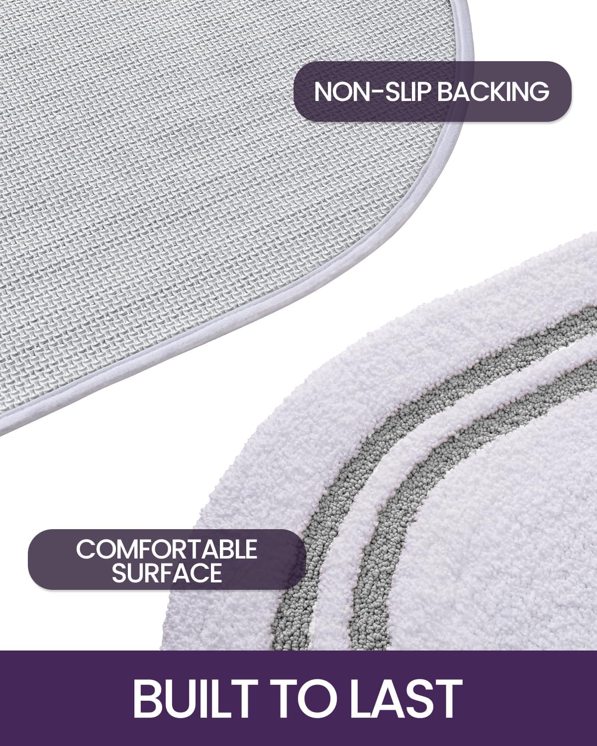 DEXI Oval Bath Mats for Bathroom, 24x36 Absorbent Bath Mat, Washable Microfiber Bathroom Rug with Non Slip Backing for Shower Floor, Light Grey