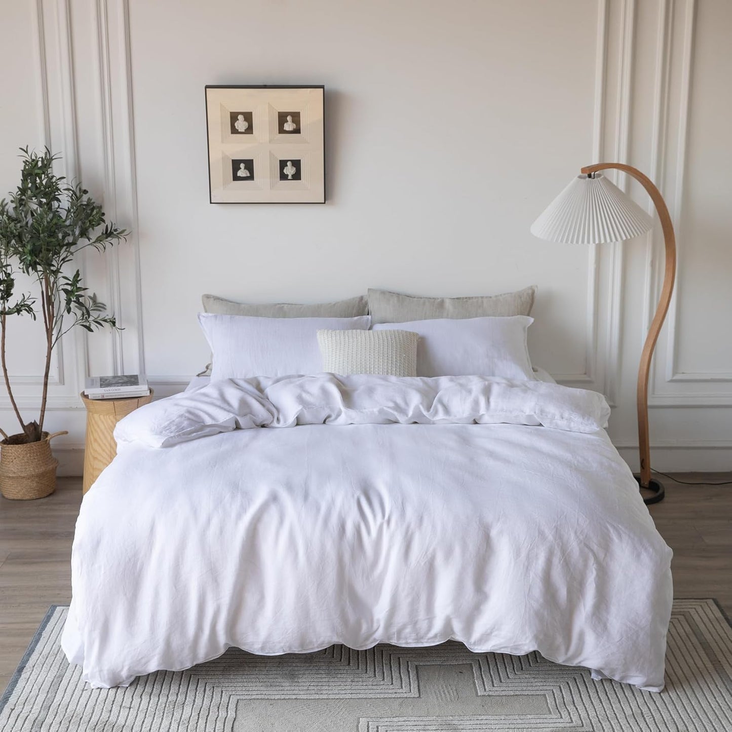XZ XIFA White Linen Duvet Cover Full, 100% Washed French Flax Linen Bedding Set with Zipper Closure, Cooling & Textured Bed Sets for Hot Sleepers(1 Duvet Cover, 2 Pillowcases)
