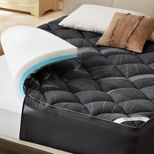 Bedlore 4-Inch King Mattress Topper for Back Pain - Dual Layer Medium Support (2" Gel Memory Foam + 2" Cooling Fluffy Pillow Top Pad), Breathable & Pressure Relief (Gray)