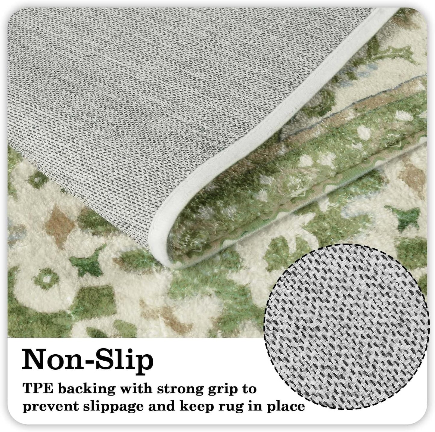 Uphome Boho Retro Bathroom Runner Sage Green Non-Slip Soft Long Bathroom Rugs Runner Oriental Tribal Machine Washable Bath Mat Farmhouse Cute Floral Bath Rug for Sink Tub Kids Room, 18x47 inch