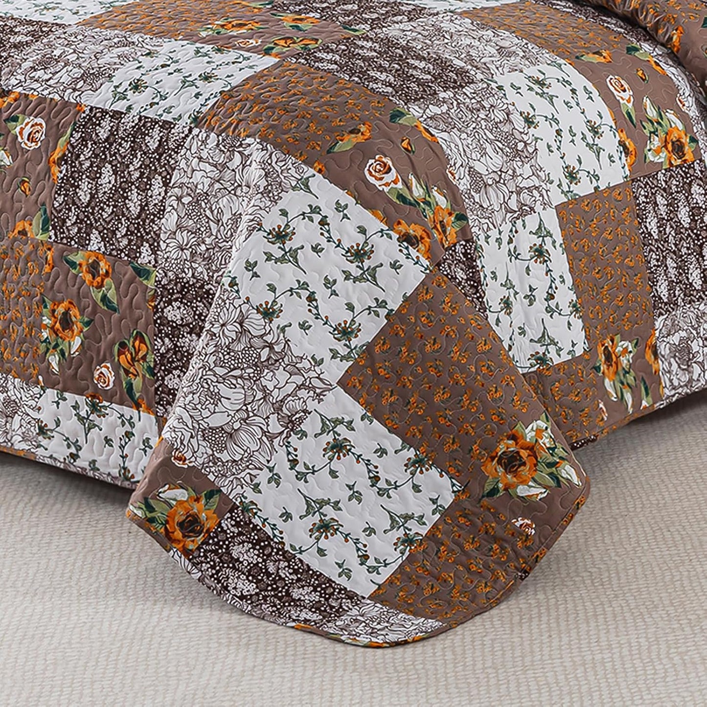 BEDIFANY Cotton Filling King Quilt Set - Reversible Farmhouse Bedspreads King Size with 2 Pillow Shams - Lightweight King Size Quilt Bedding Sets, 3 Pieces (98 x 106 inch)