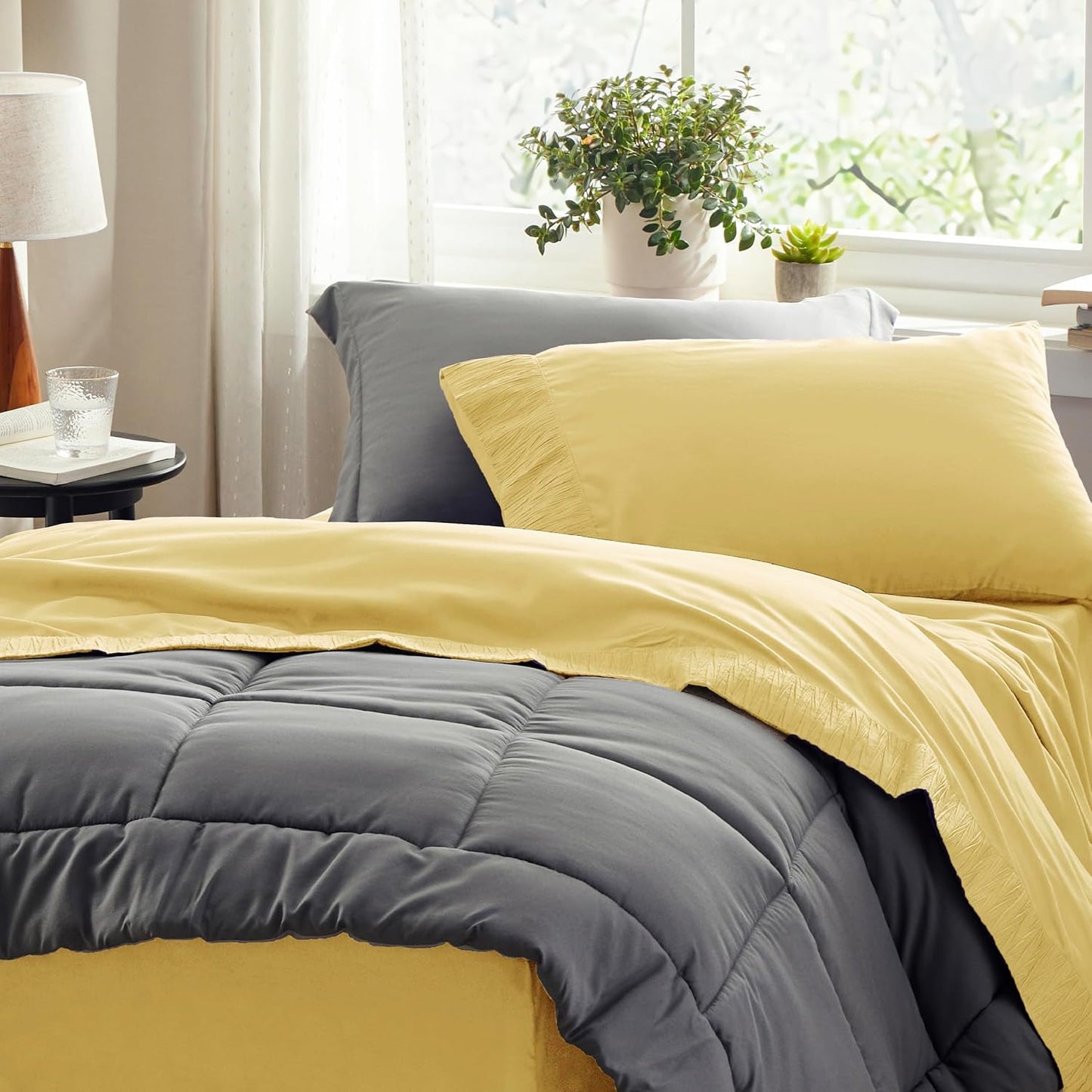 Bedsure Twin XL Sheet Sets Dorm Bedding - 3 Pieces Soft Extra Long Twin Sheets, Hotel Luxury, Easy Care Microfiber for Women, Men, Yellow
