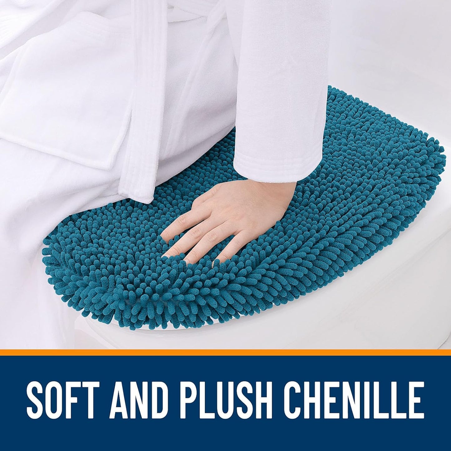 OLANLY Soft Chenille Bathroom Toilet Lid Cover, Machine Washable Seat Covers, 17.5x15, Stays in Place Rubber Backing, Fits Most Round, Elongated and Oblong Lids, Accessories Decor, Peacock Blue