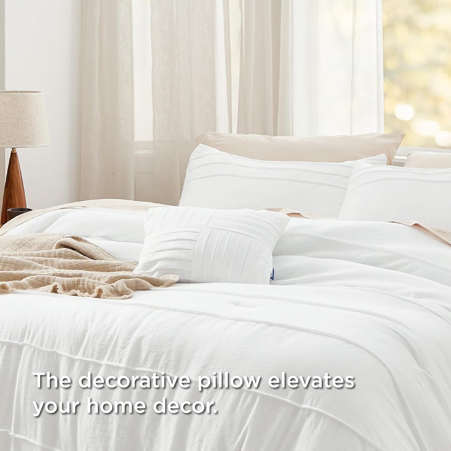 Bedsure White Twin Comforter Set - 3 Pieces Pinch Pleat Bed Set, Down Alternative Bedding Sets for All Season, 1 Comforter, 1 Pillowcase, 1 Decorative Pillow