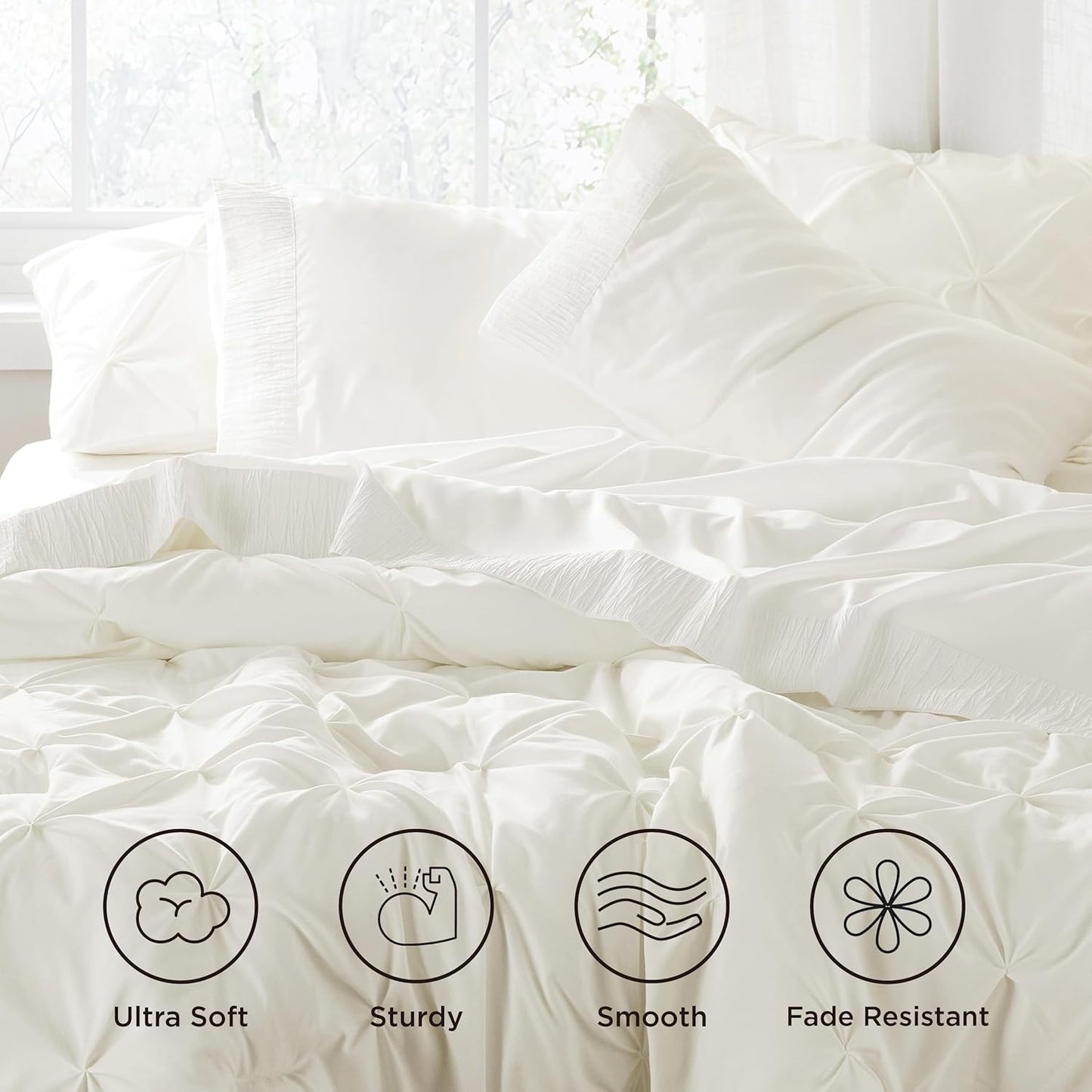 Bedsure Full Size Bed Sheets - 4 Pieces Soft Full Sheet Set - Breathable & Cooling - Hotel Luxury - Easy Care Polyester Microfiber Bedding for Women, Men, Ivory