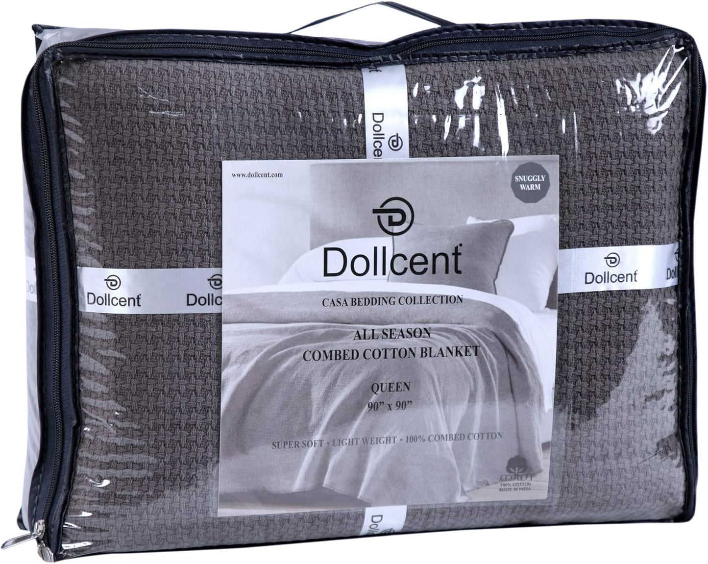DOLLCENT 100% Cotton Queen Size Blanket for Bed, Premium Soft Combed Lightweight Blankets, Washed Breathable Cozy Bed Throw Blanket, Grey Queen Cotton Blankets for All Season: Grey (90"x90")