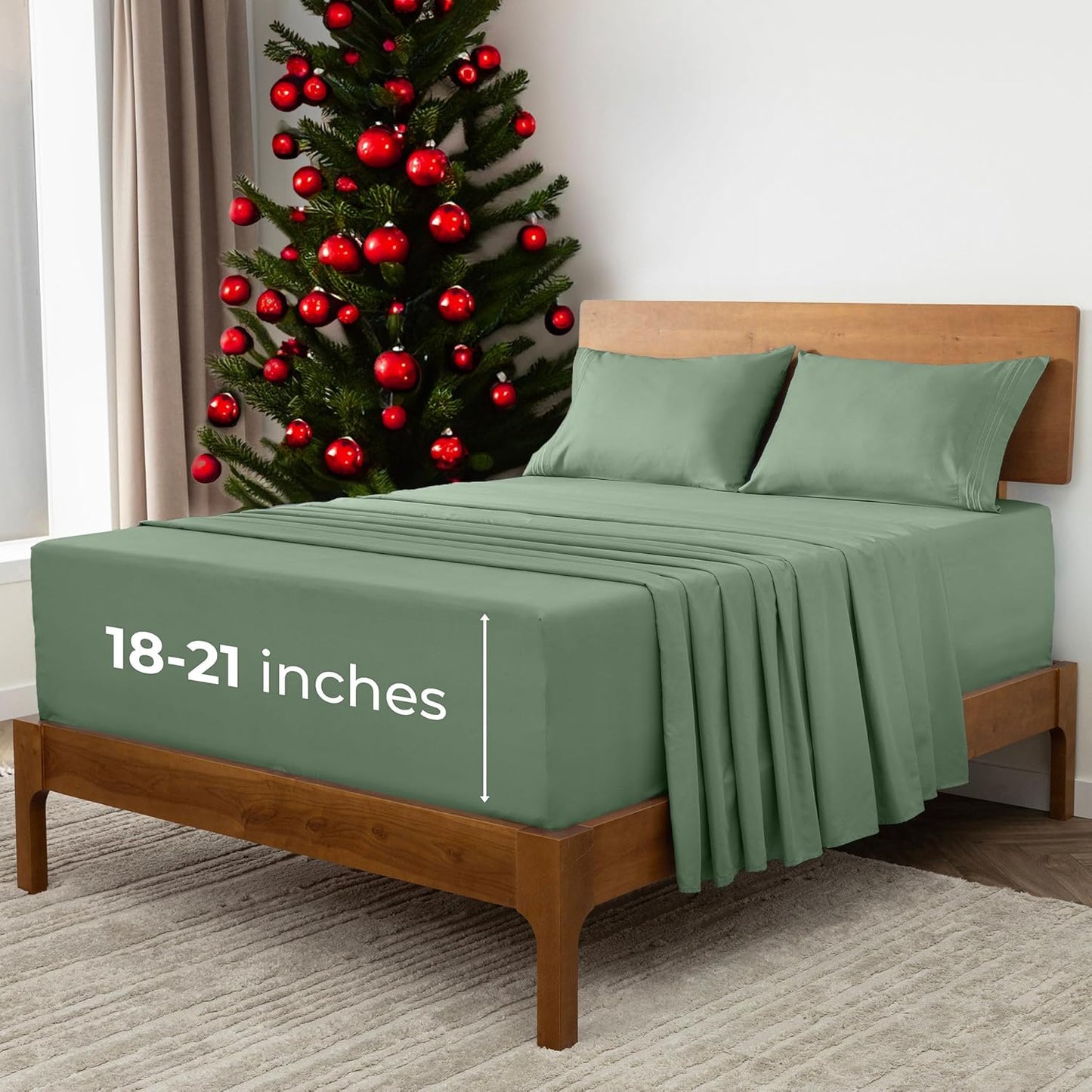 Mellanni Extra Deep King Sheets - 4 PC Iconic Collection Bedding - Hotel Luxury, Ultra Soft, Cooling Bed Sheets - Wrinkle, Fade, Stain Resistant (King, Sage)