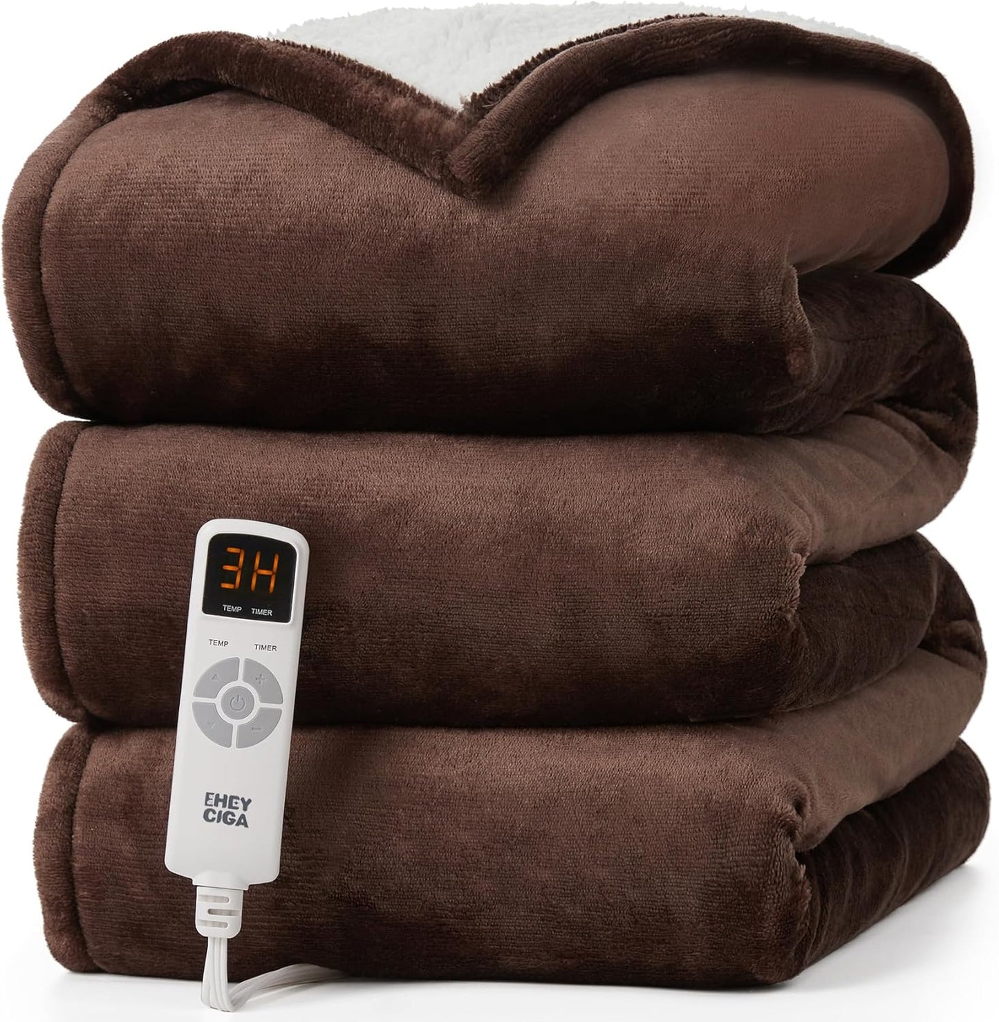 EHEYCIGA Heated Blanket - Full Size, 9 Heating Levels, Auto Off, Soft Cozy Sherpa, 72 x 84 Inches