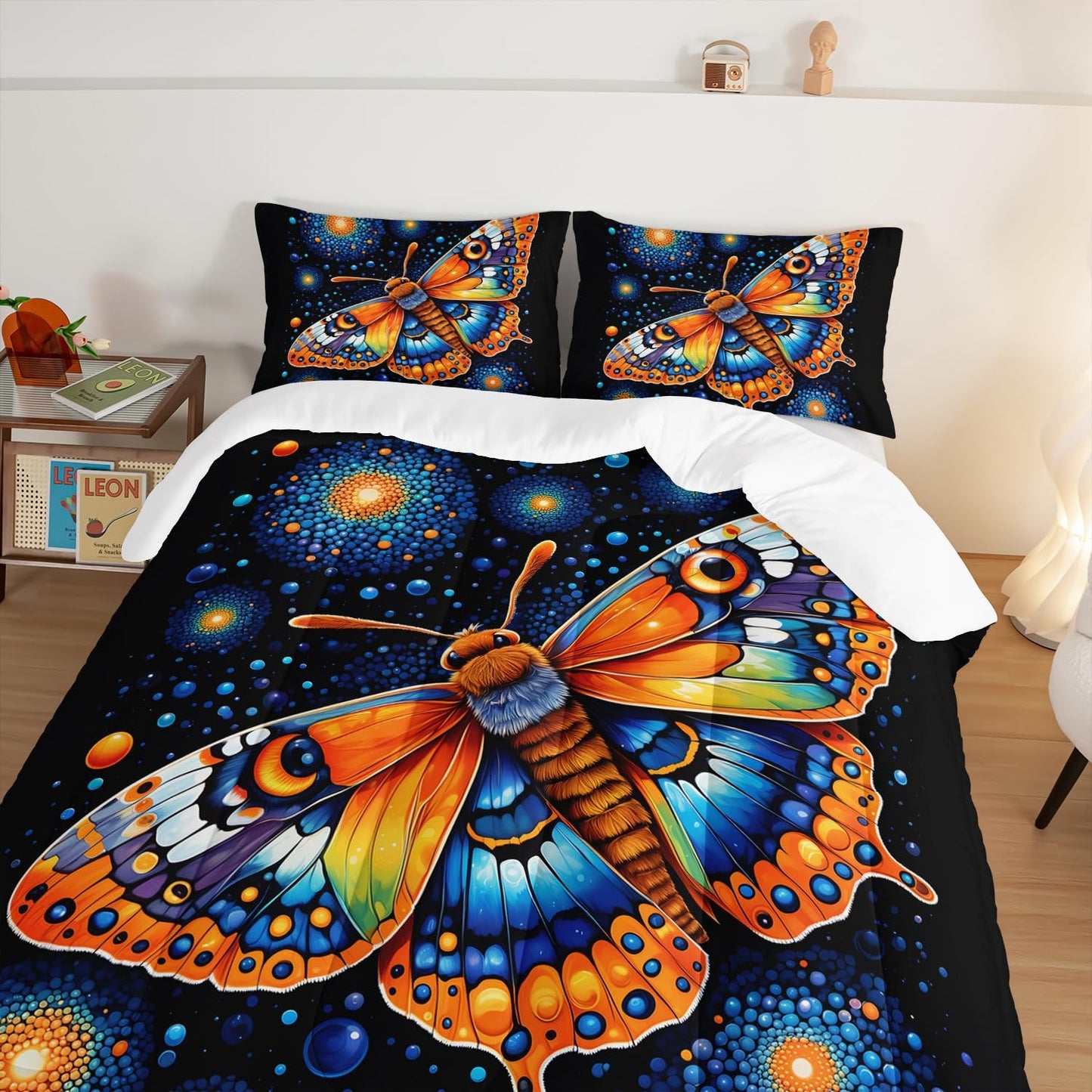 Gothic Butterfly Bedding Set King Size,Colorful Granular Ball Printed Bedding Comforter Sets,Insect Themed Comforter Set for Kids Girls Boys,Aesthetic Bedding Sets with 2 Pillowcases.