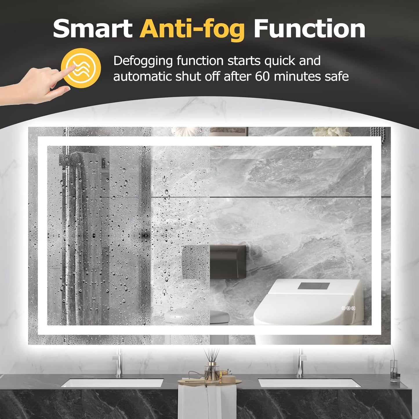 60X36 LED Bathroom Mirror with Lights, Anti-Fog, Dimmable, Backlit + Front Lit, Smart Bathroom Vanity Mirror, Memory Function, Shatterproof, Tempered Glass (Horizontal/Vertical)