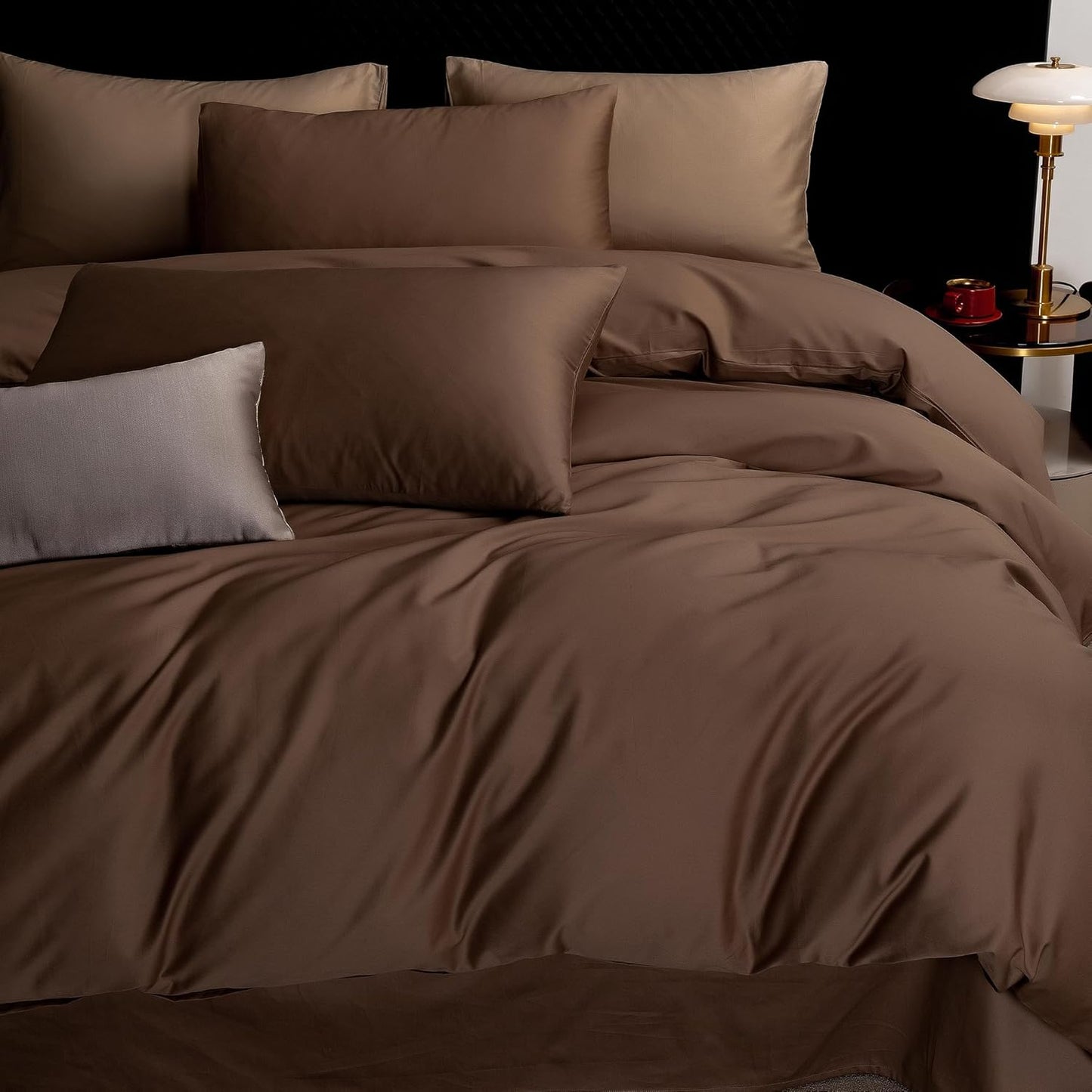 MooMee Duvet Cover Set 100% Extra Long Staple Cotton 600 Thread Count Silky Sateen Smooth Luxury Soft Breathable Durable Hotel Quality Bedding, 3 Pieces (Chocolate Brown, Oversized Queen 98"x98")