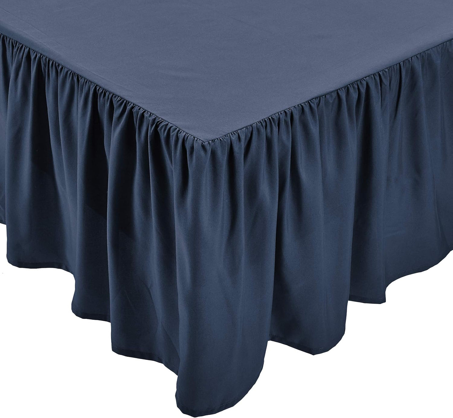 Amazon Basics Lightweight Ruffled Bed Skirt, Classic Style, Soft and Stylish 100% Microfiber with 16" drop-Queen, Navy Blue, Solid