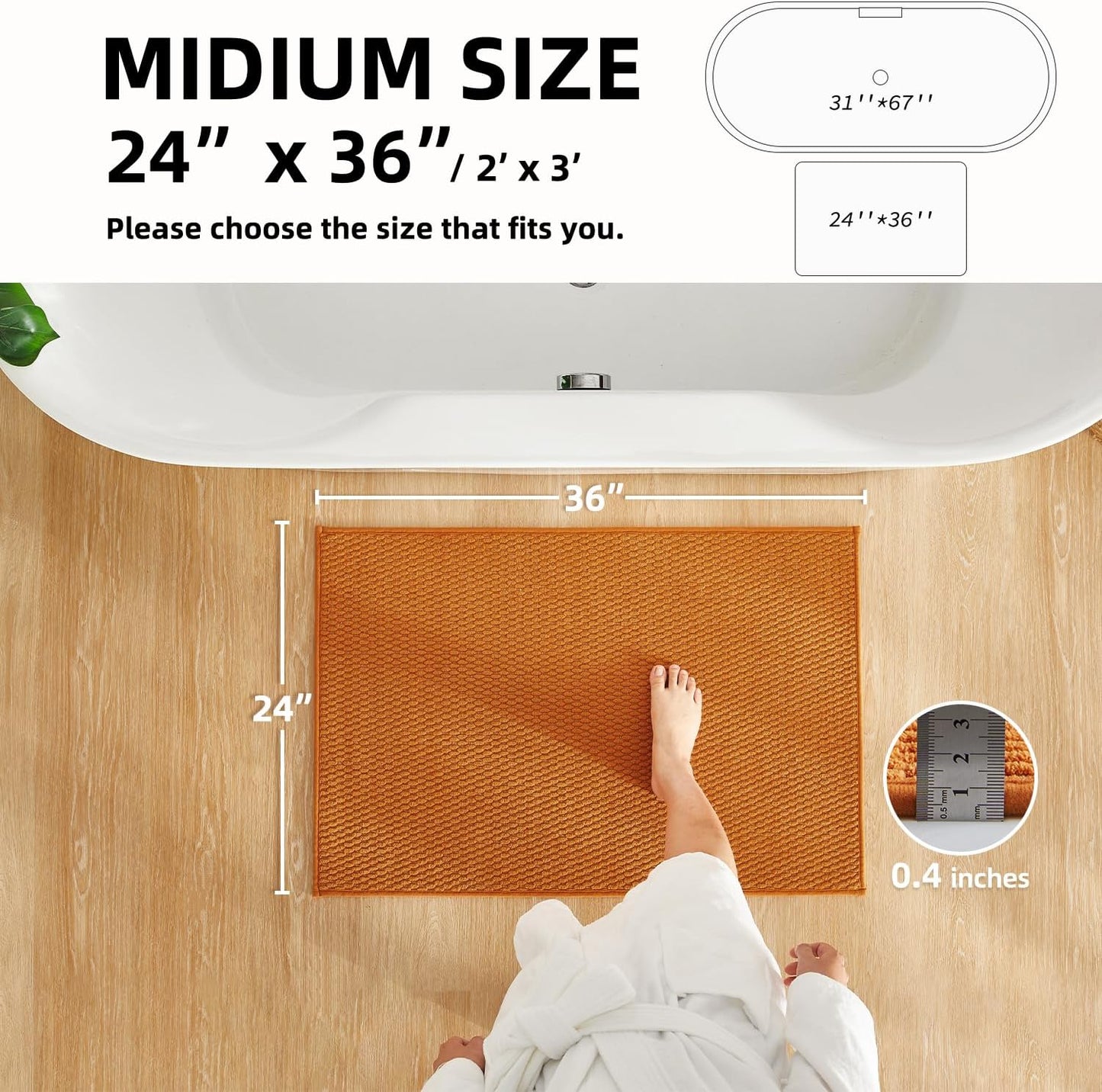 Bathroom Rugs Non Slip Washable, Super Absorbent Thin Bath Mat Quick Dry Low Pile Bathroom Rug, Orange 24"x36"
