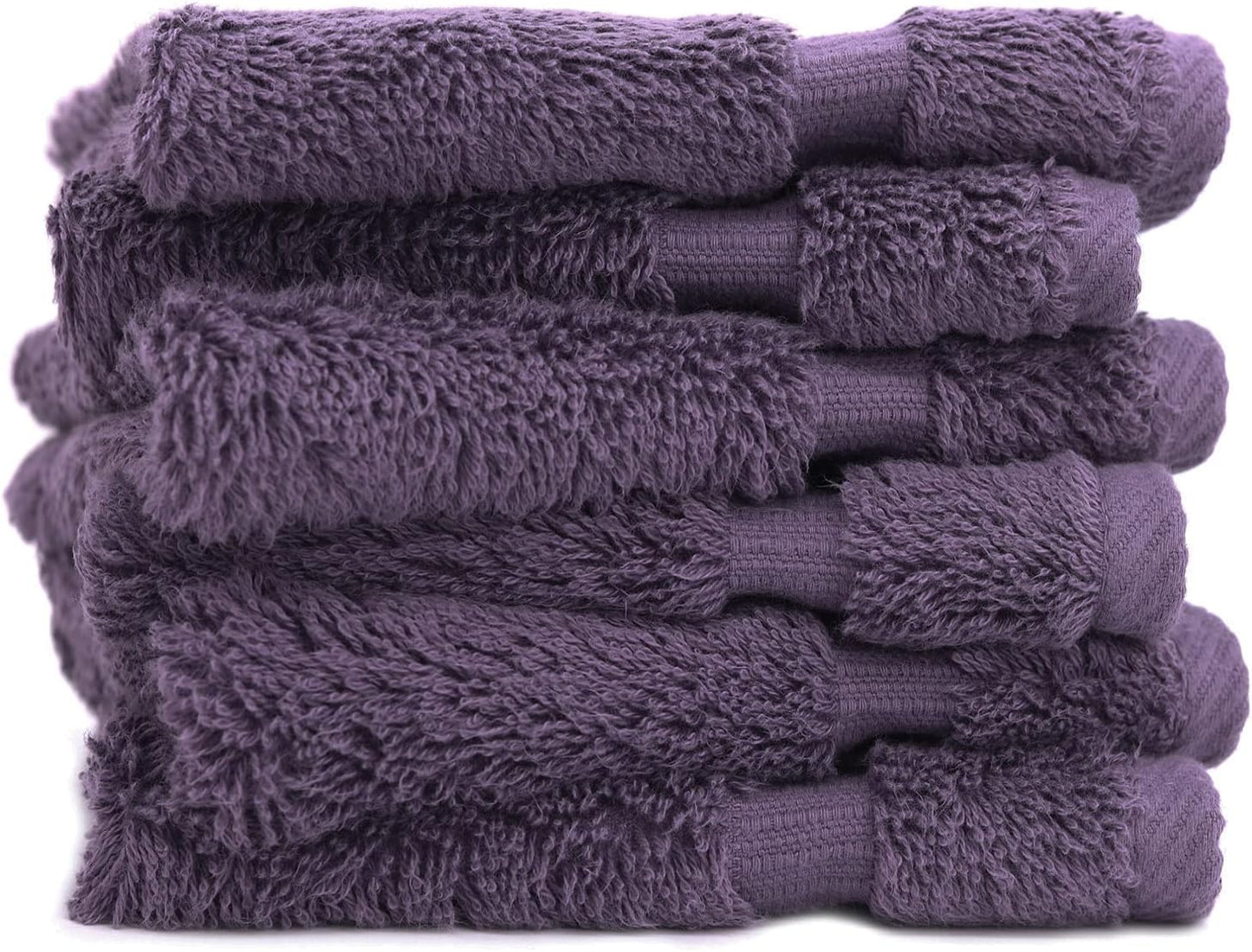 Luxury Hotel & Spa Collection, 100% Turkish Cotton 700 GSM Cloth, for Body wash, Makeup Remover & Facial Cleaning, Baby, face, Dobby Border Soft washcloths Towel Set 13" X 13", Plum, Set of 6