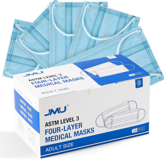 JMU 1000 Pcs 4-Ply ASTM Level 3 Face Masks, Blue Disposable Face Masks, 20 Boxes