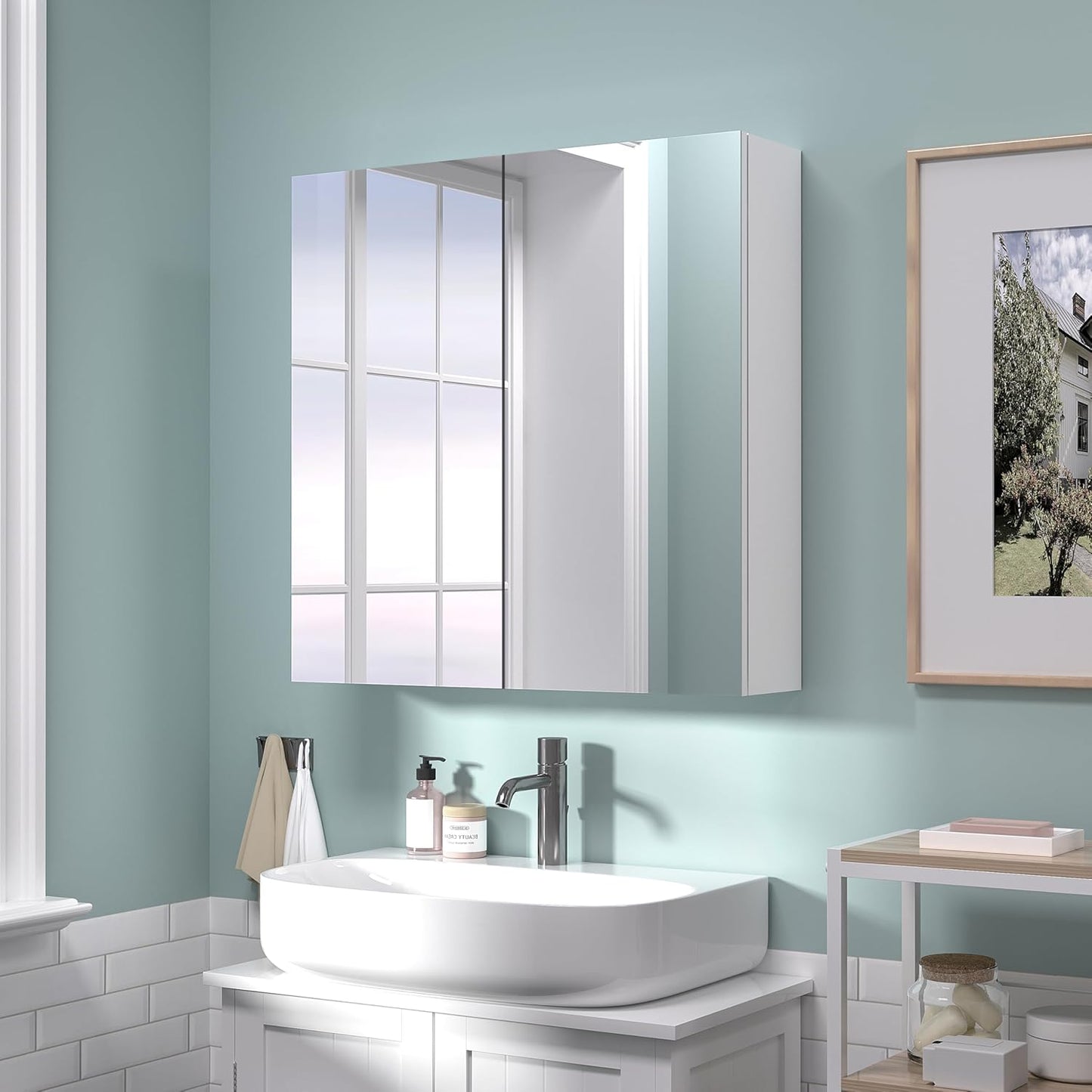 24x24 inch Bathroom Wall Cabinet, Saver Storage Cabinet, Medicine Cabinet with 2 Door and Adjustable Shelves, White（Assembly Required）