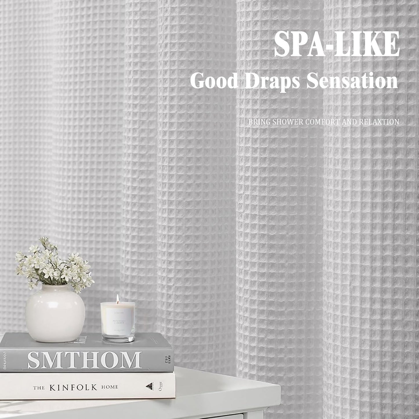Waffle Weave Shower Curtain - Light Grey Cotton Fabric Texture Heavyweight Shower Curtain for Bathroom,Washable,72Wx72L
