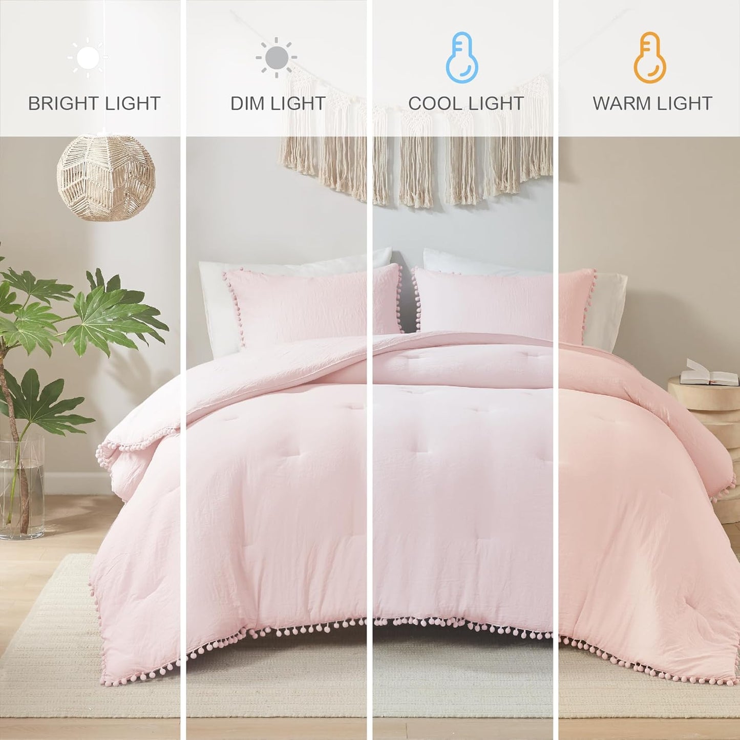 Codi Blush Twin Comforter Set for Girls - Boho Aesthetic Pom Fringe Design Cute Bedding, Soft Washed Microfiber Blush Bed Sets, Lightweight Chic,1 Comforter & 1 Pillowcase