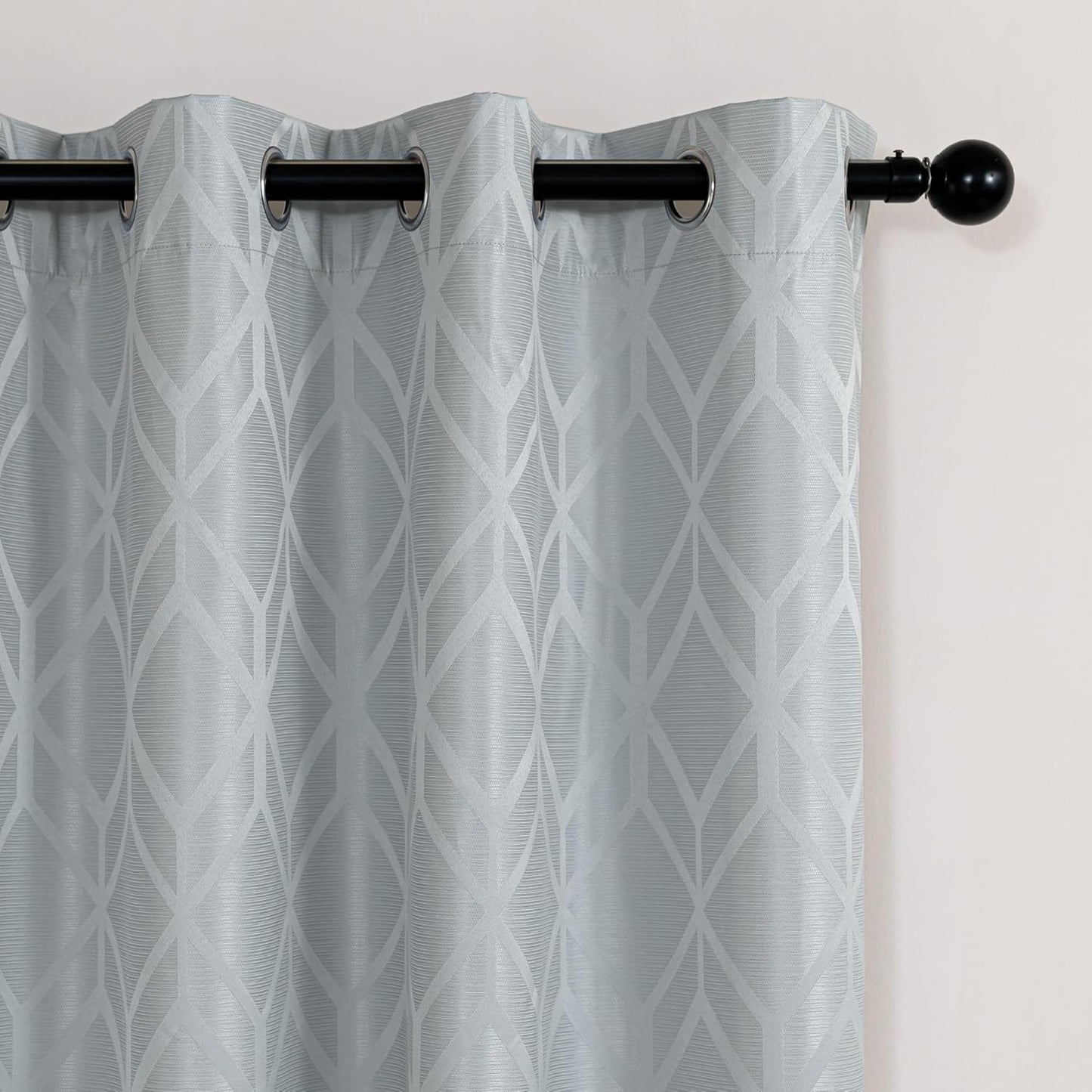 Amazon Basics Jacquard 2-Piece 100% Blackout Curtains, Living Room and Bedroom Drapes, Thermal Insulated Window Treatment, 52"x72", Light Grey