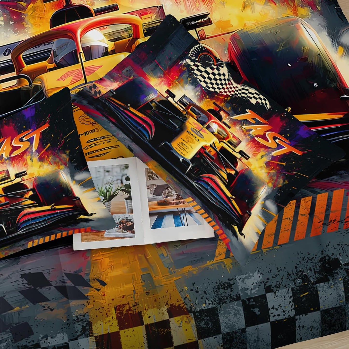 F1 Race Car Comforter Set Twin for Boys，Boys Twin Size Bedding Set Race Car，with 1 Comforter with 2 Pillow Case，F1 Race Car Themed Bedroom Decor