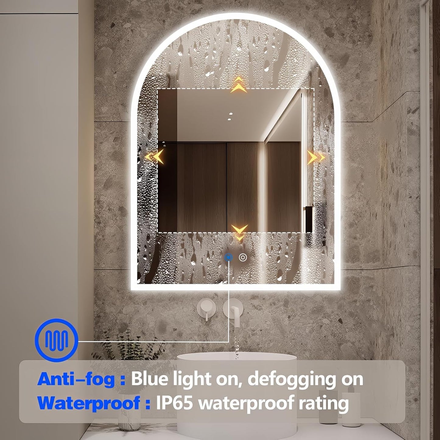 Niccy Arched LED Bathroom Mirror, 40"x24" Arch Frameless Frontlit & Backlit Mirrors for Wall, Arched Lighted Vanity Mirrors with Memory Function for Bathroom Bedroom, Defogger 3 Color, Explosion-Proof