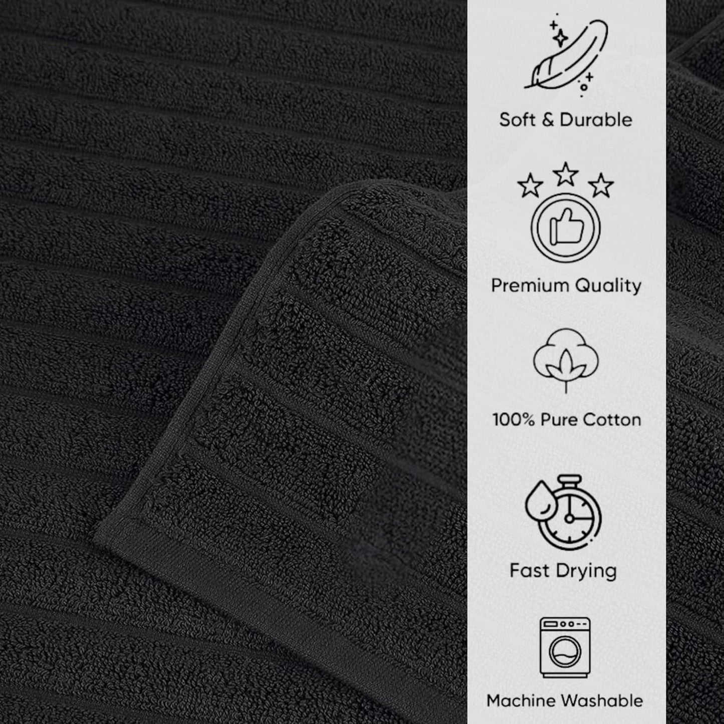 Classic Turkish Towels CTT Luxury 6 Piece Towel Set, 100% Turkish Cotton, Quick Drying, Highly Absorbent & Comfy, Includes 2 Bath Towels, 2 Hand Towels & 2 Washcloths | (Black)