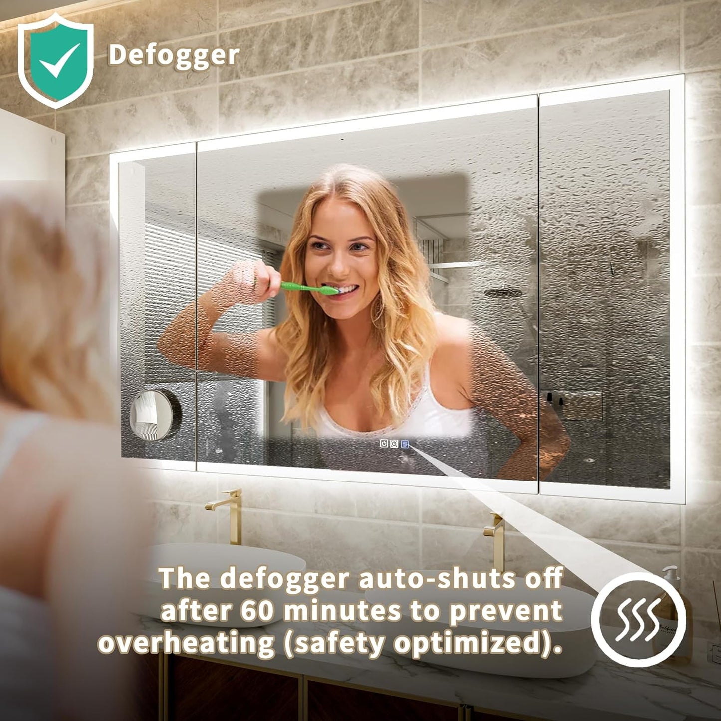 60x36 Trifold Bathroom Mirror with Lights with Removable Magnifier, 180° Foldable LED Mirror for Bathroom, Front&Backlit, Wall Mounted, Stepless Dimming, Color Temper Change, Anti Fog