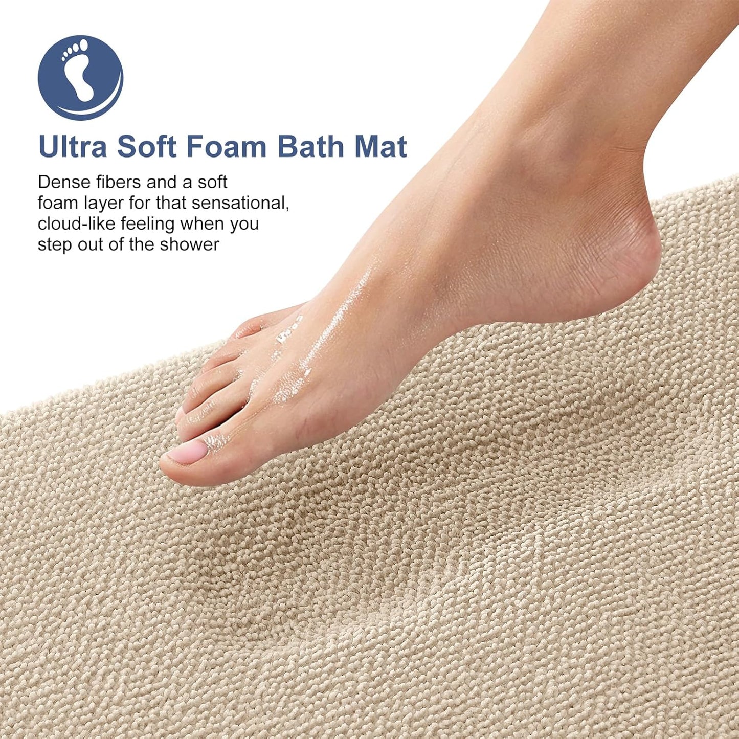 OLANLY Thick Memory Foam Bath Mat Rug 44x24, Extra Soft Absorbent Bathroom Rug, Quick Dry Bath Mats, Non-Slip, Machine Washable Carpet for Bathroom, Tub and Shower, Home Decor Accessories, Beige