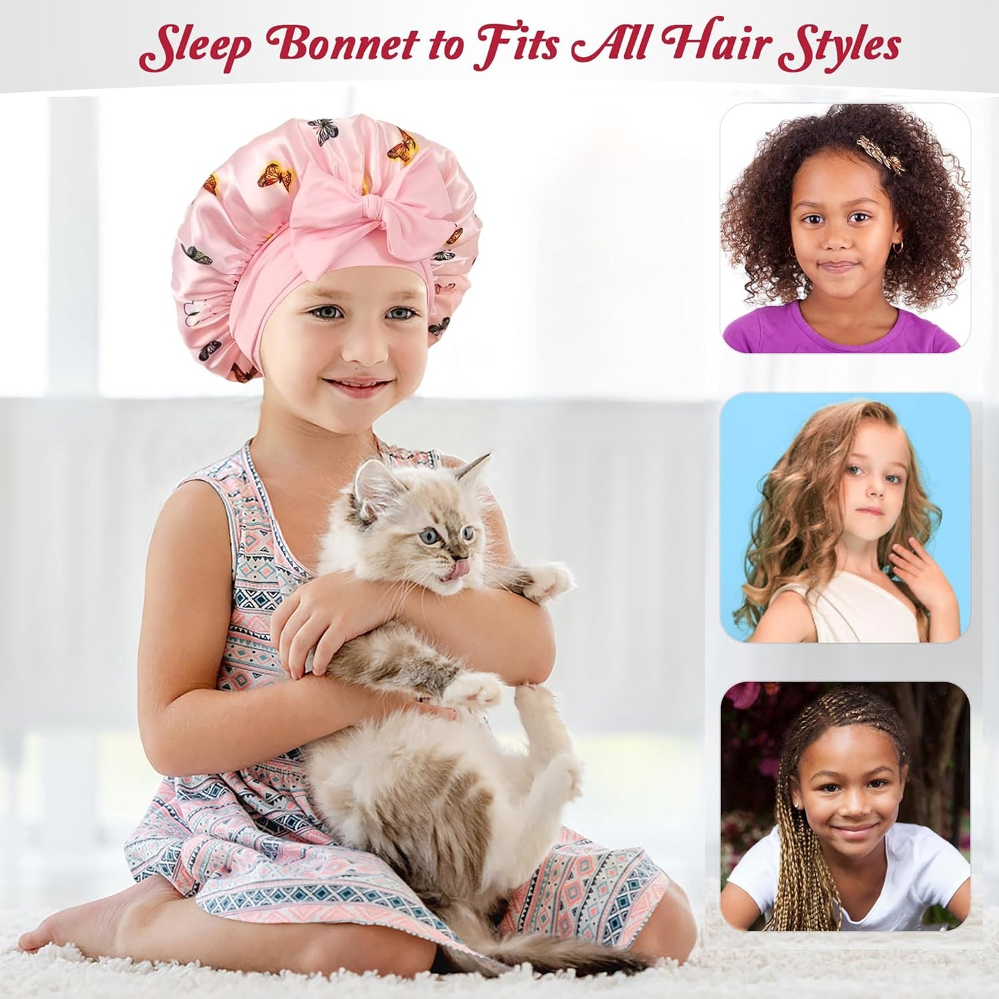 2 PCS Kids Bonnets for Girls, Silk Bonnet for Kids, Satin Bonnet for Sleeping, Baby Toddler Tie Bonnet Sleep Cap