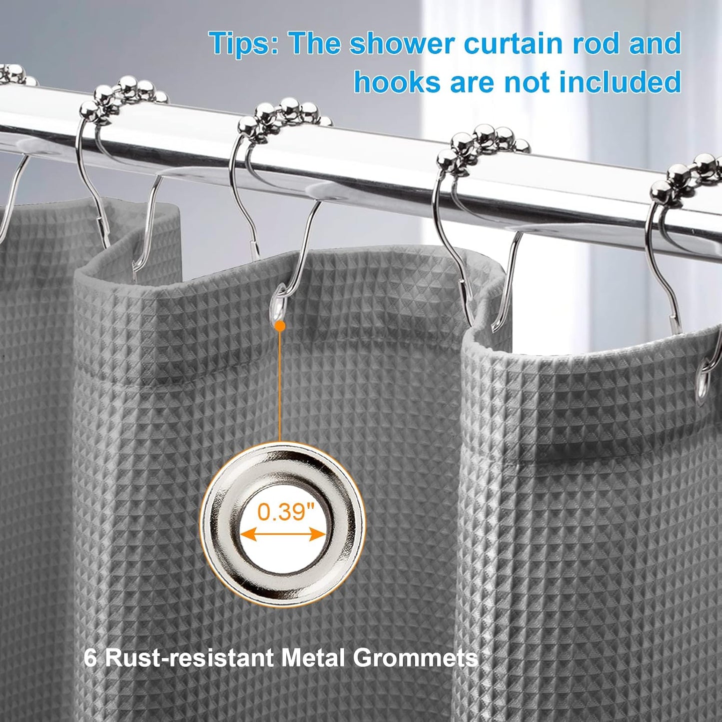 AmazerBath Grey Shower Curtain Waffle Textured, Small Stall Shower Curtain Gray Fabric, Bathroom Shower Curtains for RV/Camper, Heavy Duty 240GSM, 36 x 72 Inches