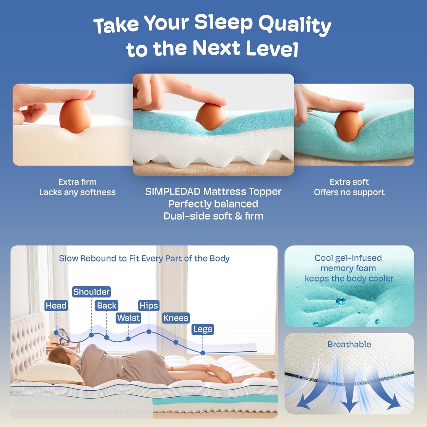 Twin XL Mattress Topper, 4.5 Inch Memory Foam Mattress Topper for Back Pain & Pressure Relief - 2.5" Cooling Memory Foam Soft and Supportive + 2" Pillow Top Mattress Pad Cover, with 8-21" Deep Pocket