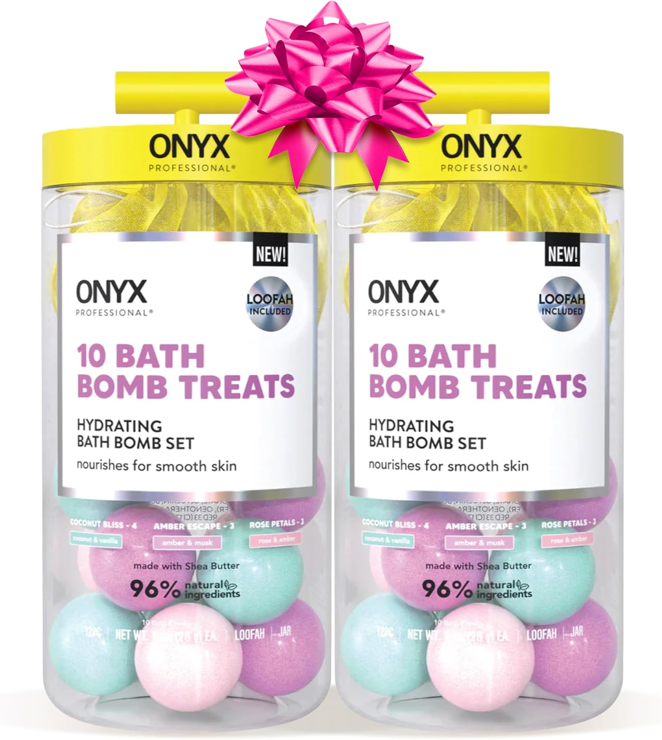 Onyx Professional Hydrating Bath Bomb Gift Set, 2 Pack - Includes 20 Bath Bombs and 2 Loofahs, Nourishes for Smooth Skin, Made with Shea Butter