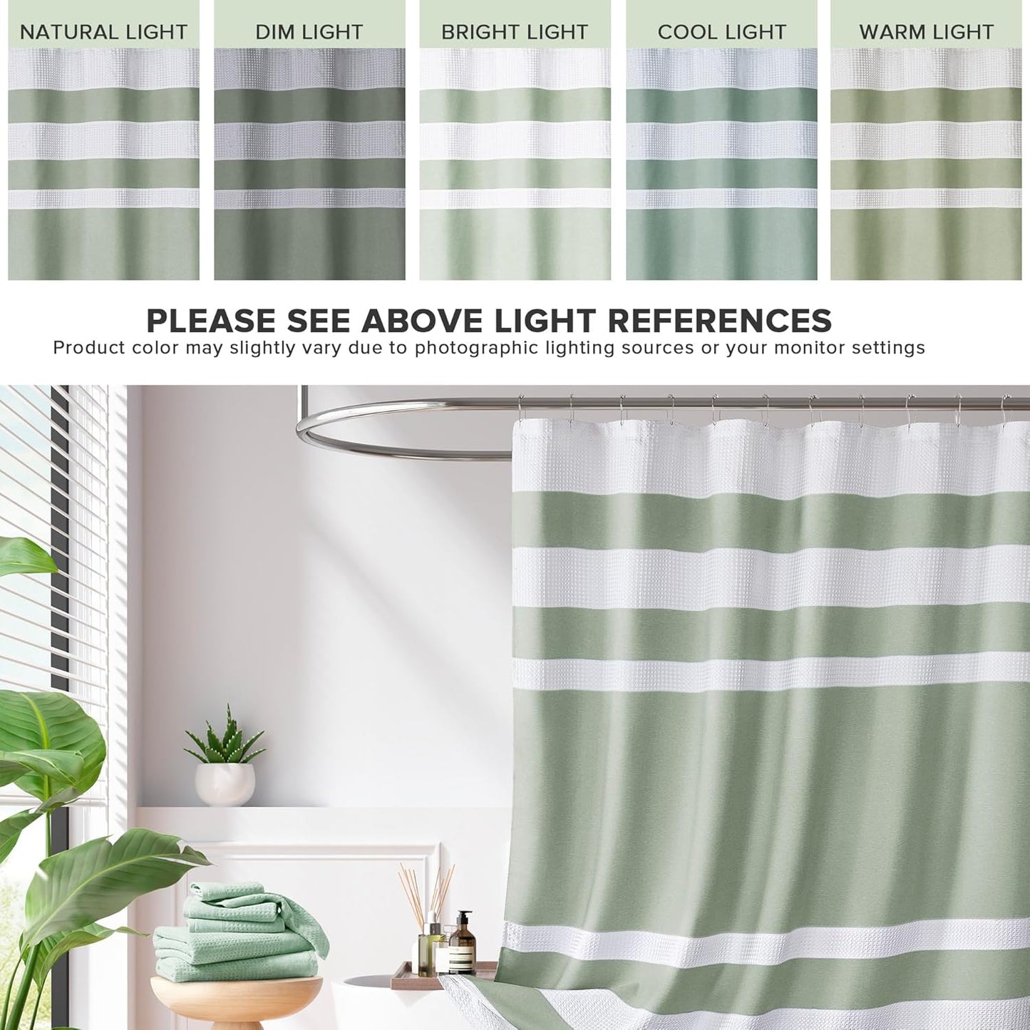 Madison Park Shower Curtain Spa Waffle Weave Wide Shower Curtain for Bathroom 3M Scotchgard Moisture Management, Spa Quality Modern Shower Curtains for Bathroom, Extra Wide 108"x72" Sage Green