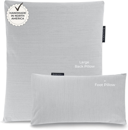 BADESOFA® Luxury Bath Pillow Set 2-Piece – Large Back Pillow & Foot Pillow for Tub – Spa-Grade Comfort for Head, Neck, Back & Feet – Quick Drying Bathtub Cushion Set in Grey