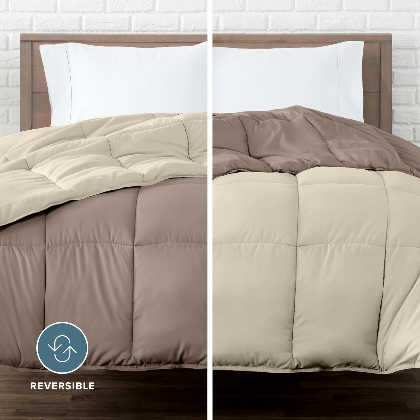 Bare Home King/California King Comforter - Reversible Colors - Goose Down Alternative - Ultra-Soft - Premium 1800 Series - All Season Warmth - Bedding Comforter (King/Cal King, Taupe/Sand)