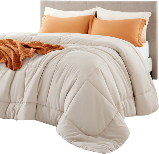 Bedsure Comforter Duvet Insert - Quilted Comforters Queen Size, All Season Duvet, GentleSoft Down Alternative Bedding, with 8 Tabs, Gifts for Women/Men, Linen, Queen 88 x 88 Inches
