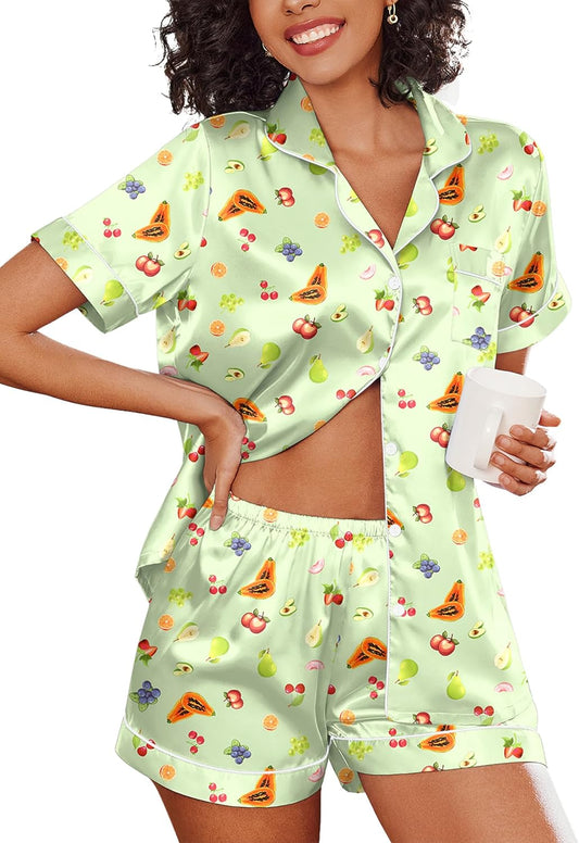 Ekouaer Pajamas for Women Set Silk Satin Pjs Shorts Sleepwear 2 Piece Loungewear S-XXL