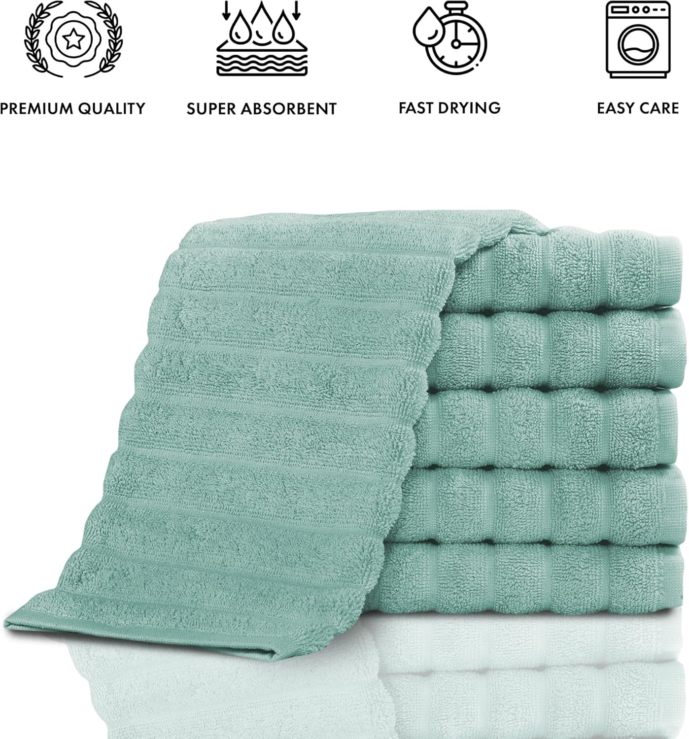 Classic Turkish Towels CTT Luxurious 100% Turkish Cotton Washcloths 6 Pack, Highly Absorbent & Quick Dry, Face Towels Wash Cloths for Hotel, Spa & Gym | 13"x13" (Spa Green)