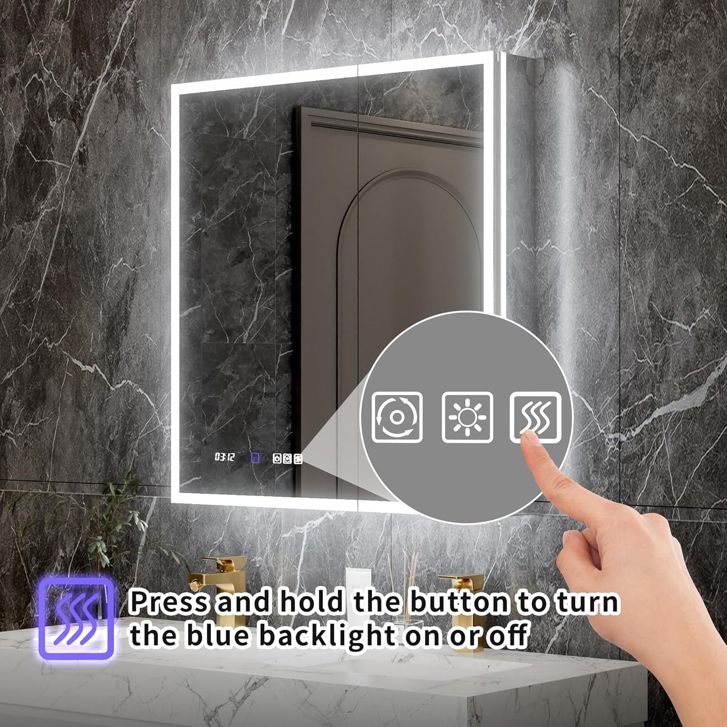 Lighted Medicine Cabinet with Mirror 30"x32" Recessed LED Medicine Cabinet Mirror, Front&Backlit, 3-Color Temperatures, Stepless Dimming, Anti-Fog, Magnifier, 2 Outlets, Storage Shelves, ETL Certified