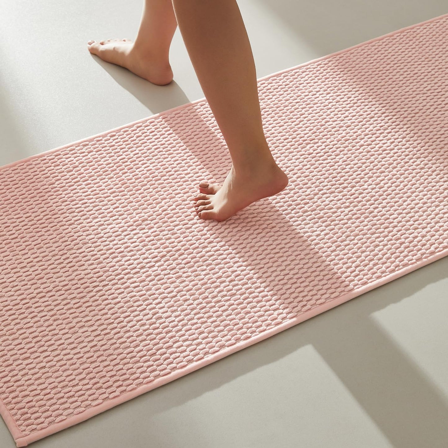 Bathroom Runner Rugs, Long Bath Mat Runner Washable Thin Quick Dry Low Pile Bathroom Runner Rugs Non Slip, Pink 24"x70"