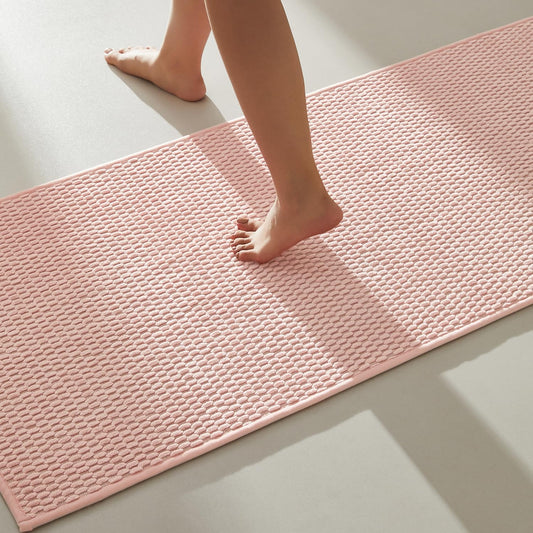 Bathroom Runner Rugs, Long Bath Mat Runner Washable Thin Quick Dry Low Pile Bathroom Runner Rugs Non Slip, Pink 24"x70"