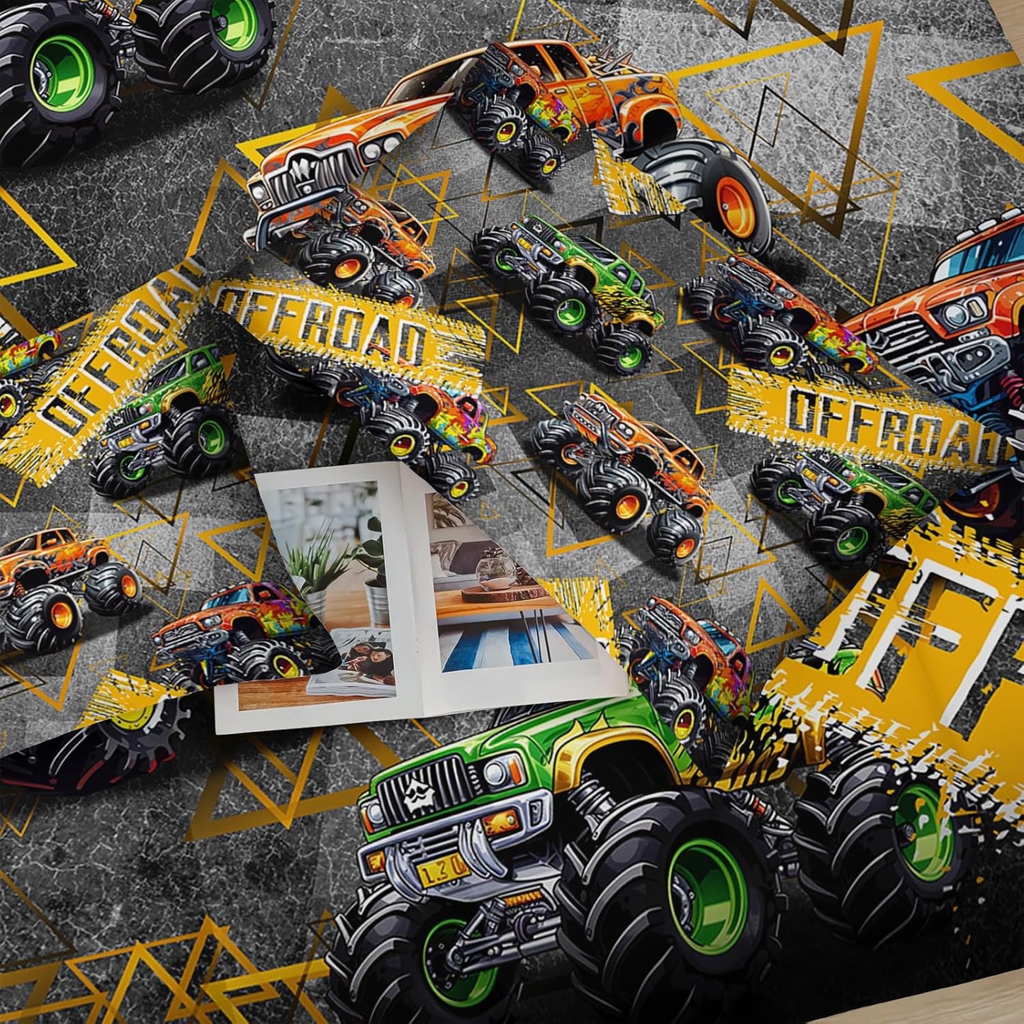 Queen Size Monster Truck Comforter Sets for Boys，Monster Truck Queen Size Bedding Sets Boys，with 1 Comforter with 2 Pillow Case，Kids Monster Truck Themed Bedroom Decor