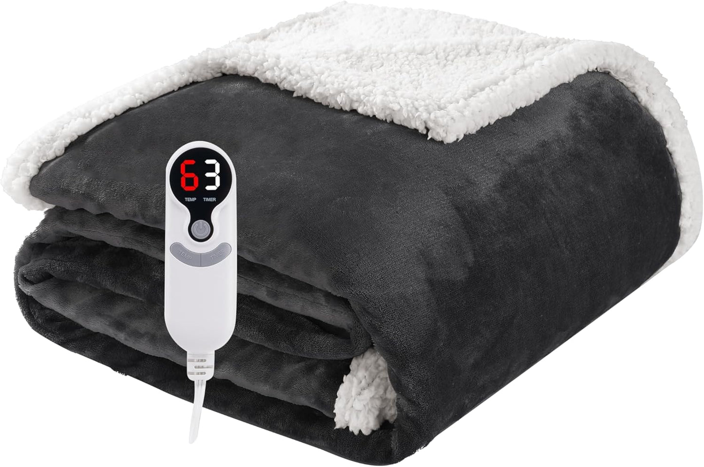 Electric Heated Blanket Throw Size 50"x60", Soft Flannel with Overheat Protection, 6 Adjustable Heat Settings & 3-Hour Auto-Off Timer, Fast Heating for Winter Comfort, Dark Gray