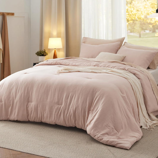 Bedsure California King Comforter Set, Light Pink Soft Prewashed Bedding for All Seasons, 3 Pieces GentleSoft™ Down Alternative Bed Set, 1 Lightweight Comforter (104"x96") and 2 Pillowcases (20"x36")
