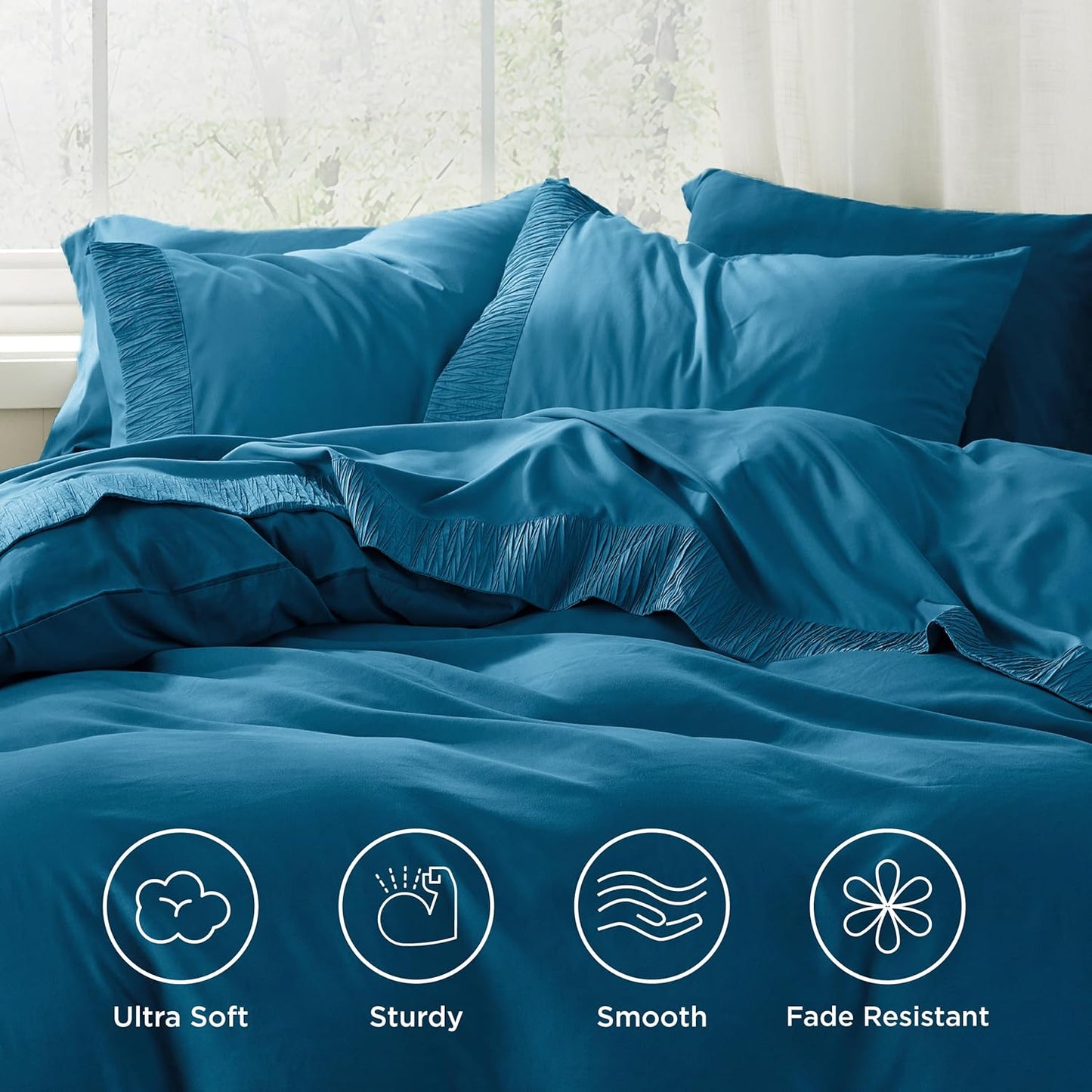 Bedsure King Size Sheets Set - 4 Pieces Soft King Sheets - Breathable & Cooling - Hotel Luxury - Easy Care Polyester Microfiber Bedding for Women, Men, Teal Blue