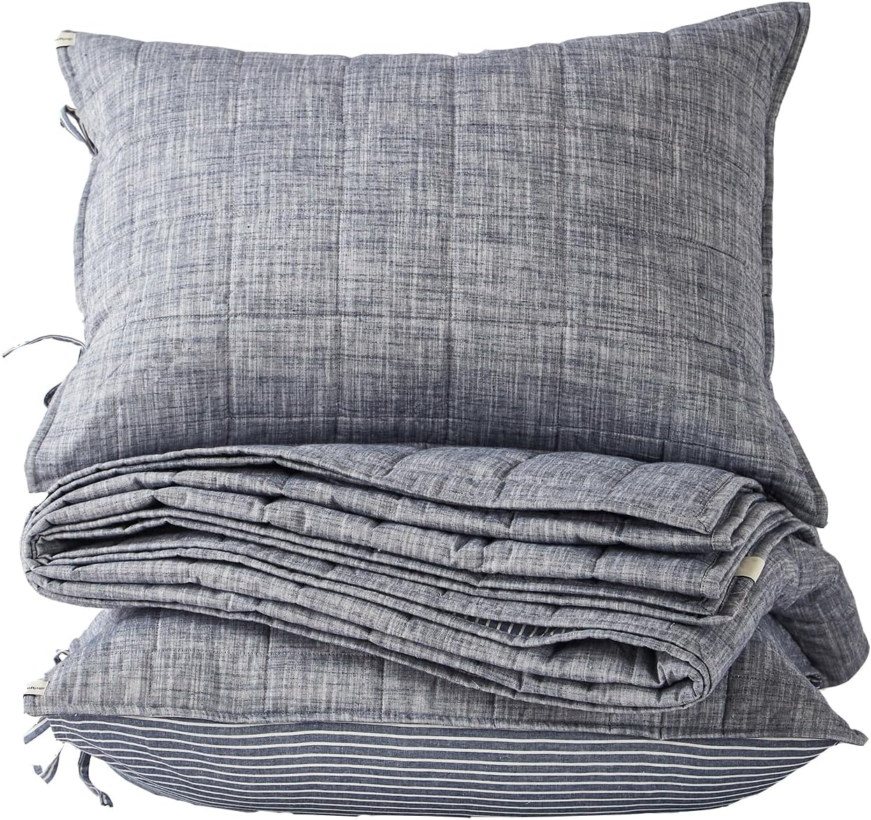 Navy Quilts Queen Size， Cotton Bedspreads Queen Size，3-Pieces Queen Quilt Set with Blue Stripe Bedding Coverlet Light Weight Quilted Blanket with 2 Pillow Shams